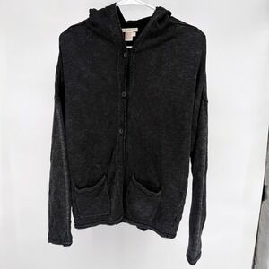 Carbon2Cobalt Men's Charcoal Gray Hooded Cardigan Sweater Button Linen Cotton L